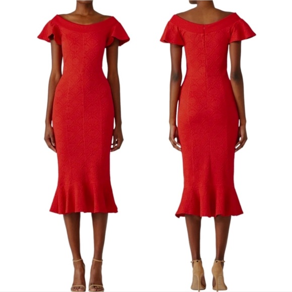 Opening Ceremony Embossed Sheath Tulip Dress in Red, sz Small - Picture 1 of 16